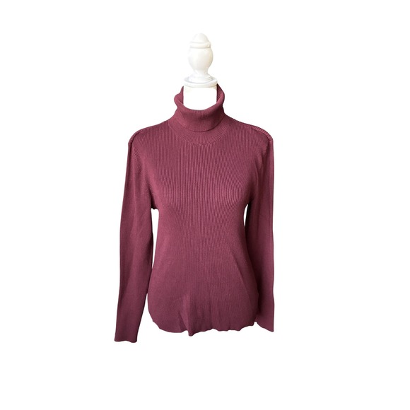 Nine West Sweaters - Nine West Womens L Burgundy Ribbed Knit Turtleneck Sweater Maroon Long Sleeve